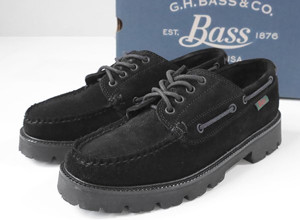 G.H.Bass × ARKnets ◆ RANGER MOC suede スエードレザー デッキシューズ 黒 US8(26cm) 箱入 定2.9万円 ラグソール ジーエイチバス ◆E-1拍卖