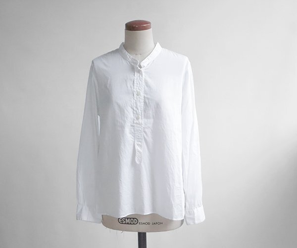 MARGARET HOWELL ◆ バンドカラー プルオーバー シャツ 白 サイズⅢ ハーフプラケット 長袖 ブラウス マーガレットハウエル ◆ES22拍卖