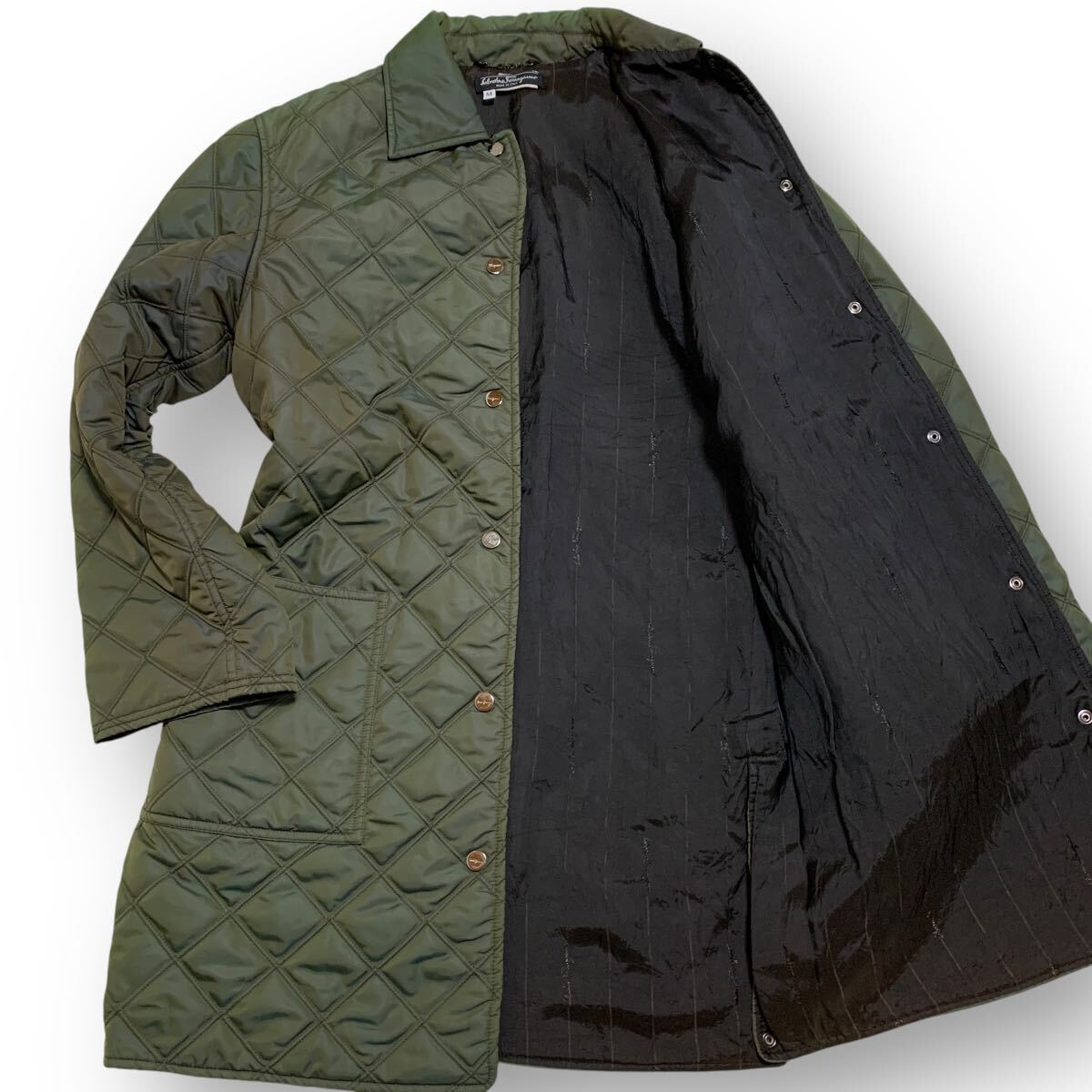 Salvatore Ferragamo フェラガモ メンズ キルティングジャケット アウター ブルゾン ロング 中綿 銀ボタン ガンチーニ拍卖