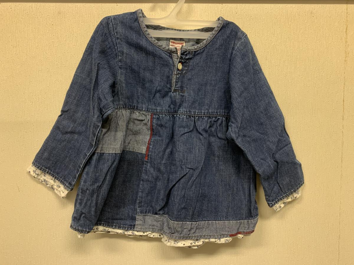 OB787 デニム&ダンガリー デニムチュニック 4 パッチワーク フェイクレイヤード ブルー拍卖
