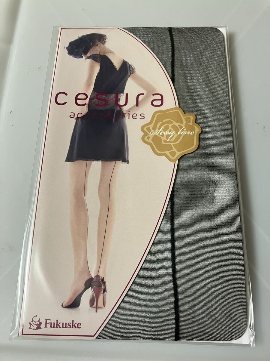 【送料無料】 fukuske cesura accessories sexy line panty stocking バックシーム ブラック M-L パンスト パンティストッキング 福助 黒拍卖