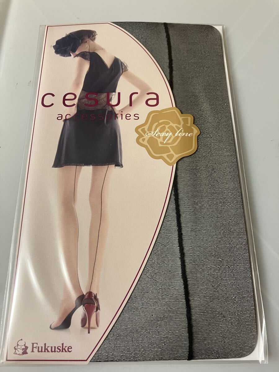 【送料無料】 fukuske cesura accessories sexy line panty stocking バックシーム ブラック M-L パンスト パンティストッキング 福助 黒 拍卖