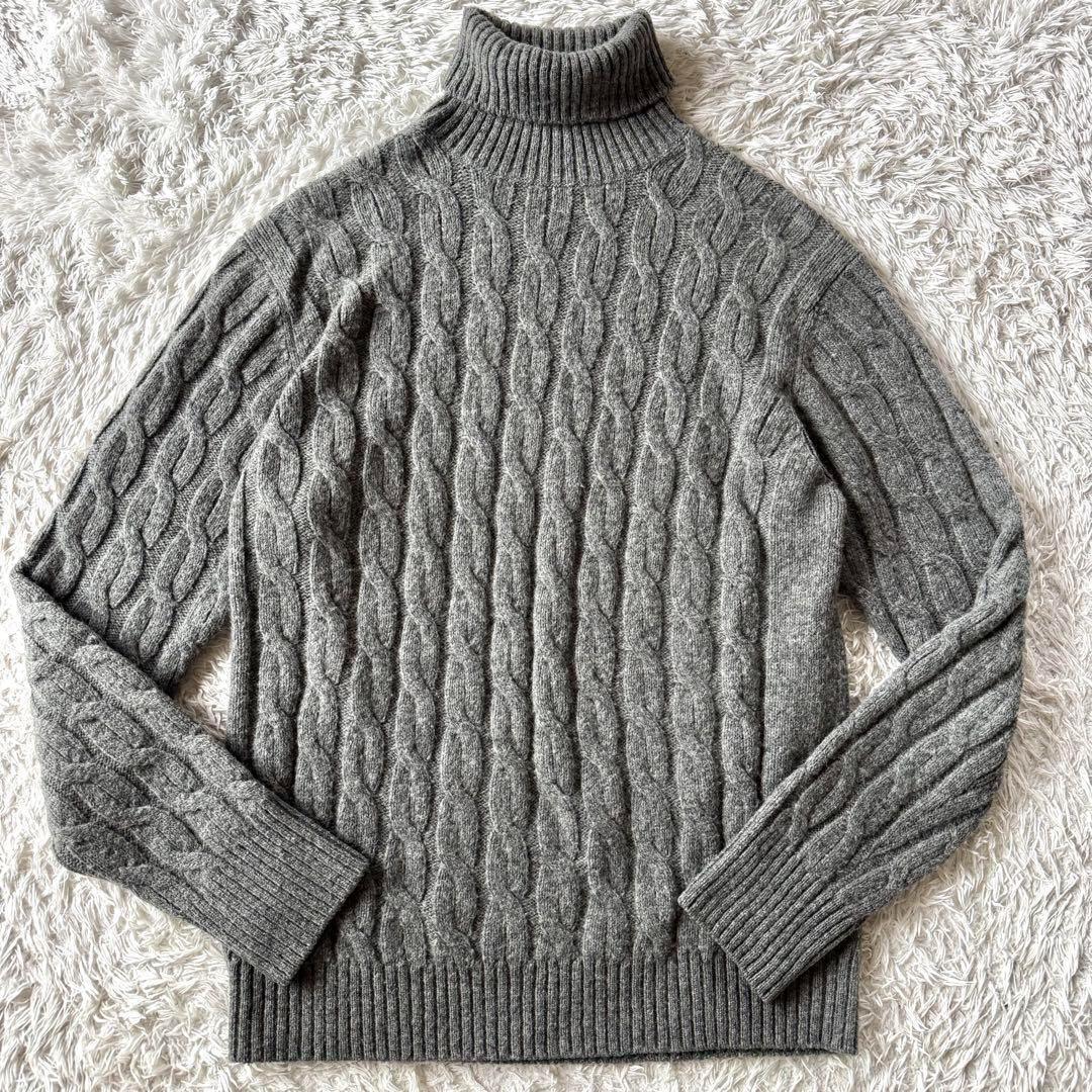 極美品/モヘヤ/XLサイズ ●Cruciani クルチアーニ イタリア製 モヘア ケーブル ニット セーター タートルネック グレー メンズ 秋冬 50拍卖