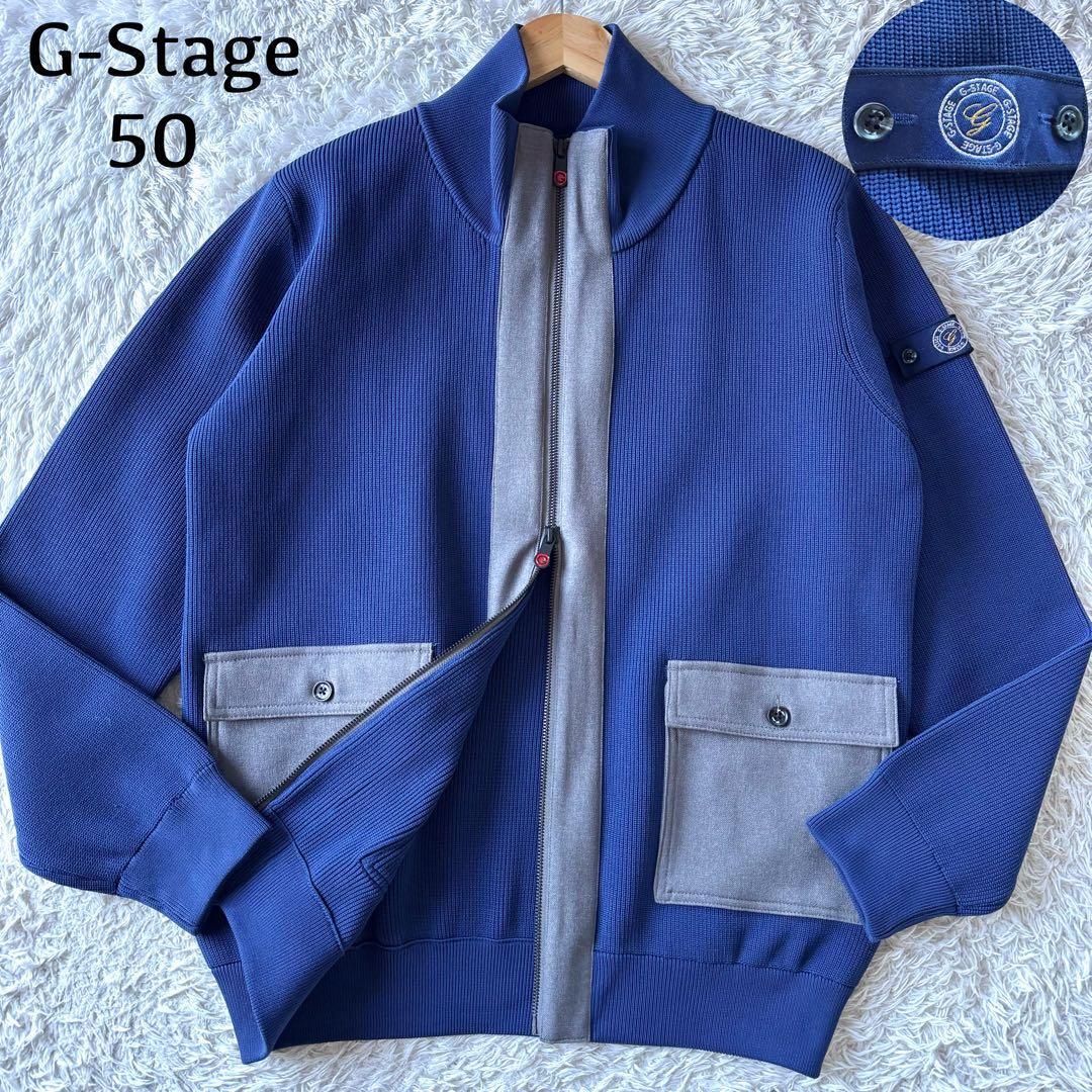 未使用級/XLサイズ ●G-Stage ジーステージ ドライバーズニット カーディガン 青 ジャケット ロゴ ゴルフ ブルー メンズ スポーツウェア拍卖