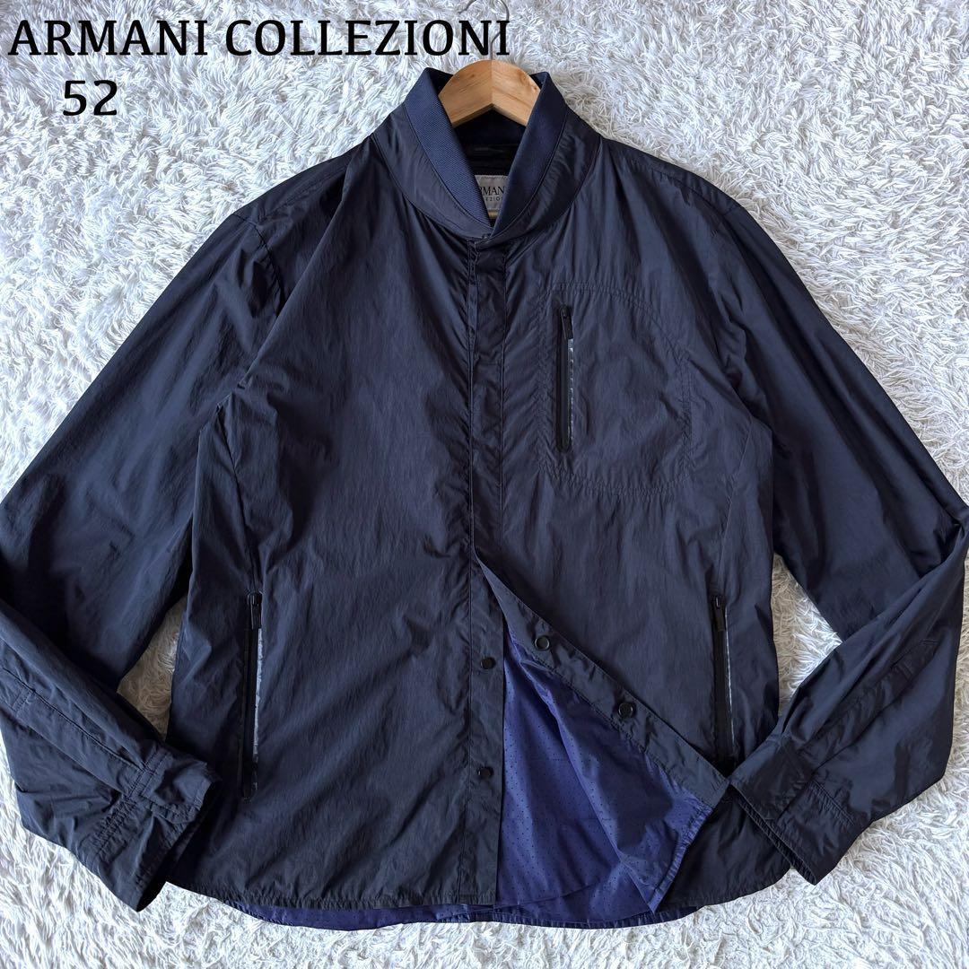 極美品/XXL/はっ水 ARMANI COLLEZIONI アルマーニ コレツィオーニ ナイロン ジャケット 撥水 メンズ ブルゾン 軽量 ミリタリー ネイビー 52拍卖