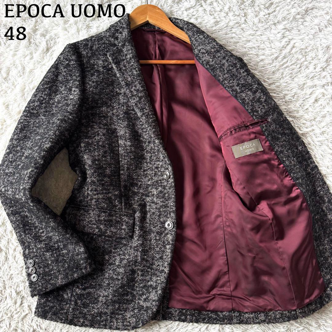 極美品/L/アルパカ/モヘヤ ●EPOCA UOMO エポカ ウォモ テーラードジャケット アルパカ モヘア48 黒 ブラック 霜降り メンズ ビジネス 秋冬拍卖