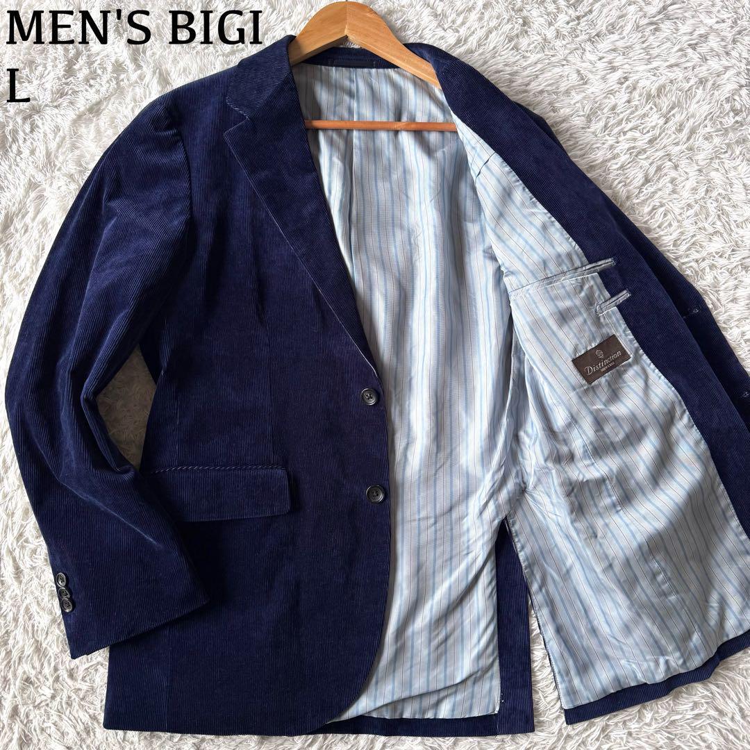 Lサイズ/極美品 ●MEN'S BIGI メンズビギ テーラードジャケット コーデュロイ 紺ブレ ストライプ ネイビー メンズ ビジネス ブレザー 秋冬拍卖