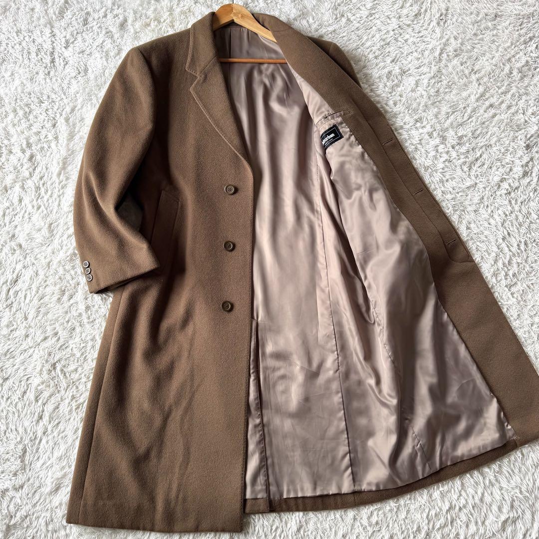 カシミヤ/XLサイズ相当 ●Suburban チェスターコート 日本製 比翼 ジャケット カシミア キャメル メンズ ビジネス アウター 秋冬 ロング拍卖