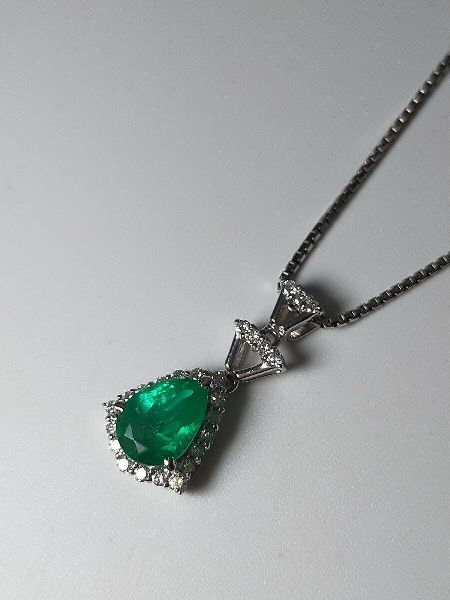 濃色 コロンビア産 天然エメラルド 2.83ct プラチナネックレス EMERALD COLOMBIA ペアシェイプ 鑑別書付 祖母緑 ペンダント VIVID GREEN拍卖