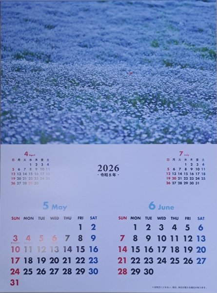 【送料無料:すぐに発送 :綺麗な「花畑」 カレンダー:A3 2026年】★癒される「花畑」:A3:42x30cm★花・フラワー はな 風景:壁掛け 暦拍卖