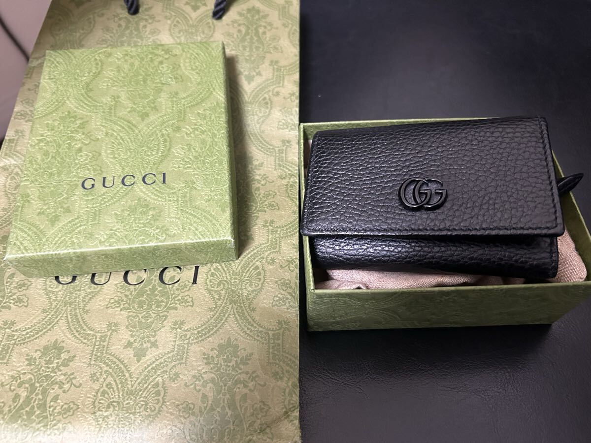 GUCCI グッチ レザー 三つ折り財布 ブラック GGマーモント 財布 ウォレット拍卖
