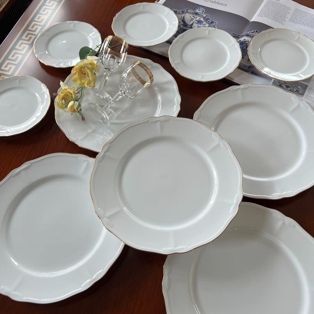 k919 Noritake/ノリタケ コンテンポラリー 可愛らしい双葉シェープのコティホワイト プレートセット ディナープレート5枚・ケーキ皿5枚拍卖