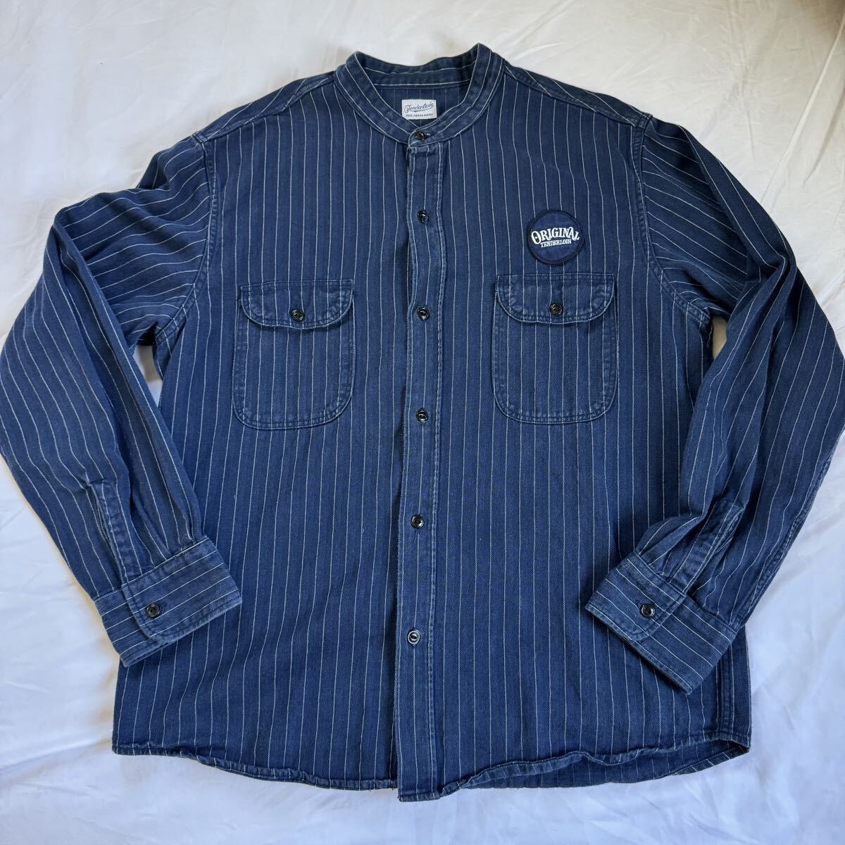 テンダーロイン スタンドカラー ワークシャツ 長袖 ストライプ L ワッペン拍卖