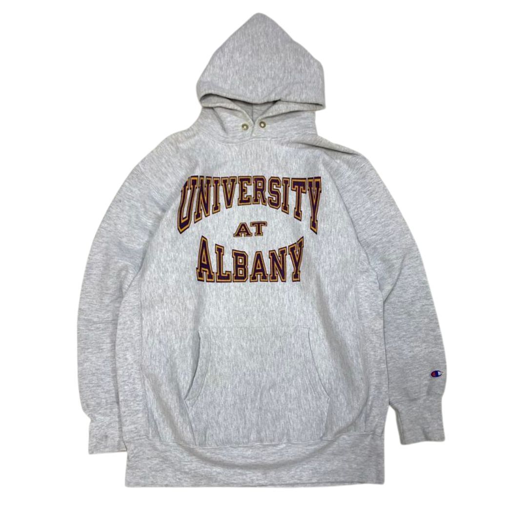 【XXL】90s Champion チャンピオン REVERSE WEAVE PARKA/UNIVERSITY AT ALBANY 3段 カレッジ リバースウィーブ フード パーカー トリコタグ拍卖