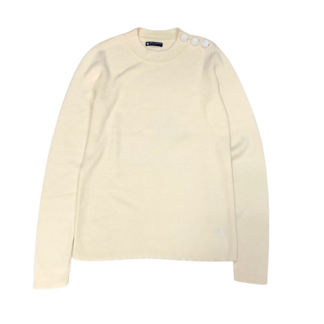 PETIT BATEAU プチバトー マリンセーター 碇ボタン ウールコットン 長袖 ニット セーター ホワイト size:S/14/トップス レディース 薄手拍卖