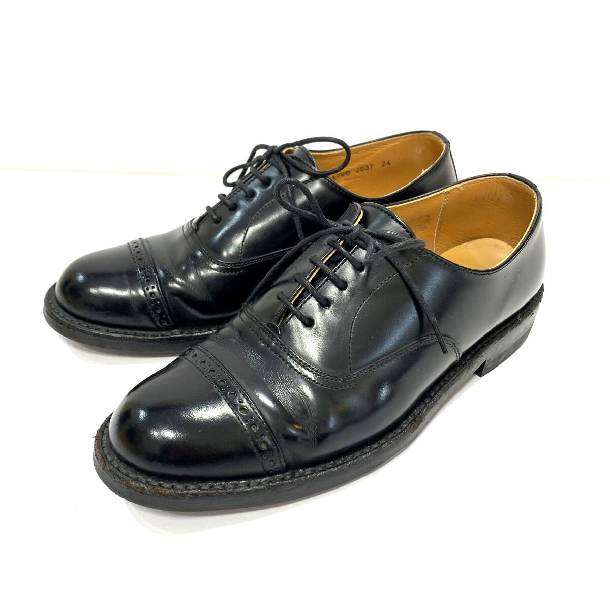 【24.0cm】REGAL リーガル J637 内羽根式 ストレートチップ レザー シューズ パンチドキャップトゥ ブラック 黒/ビジネスシューズ 革靴 靴拍卖