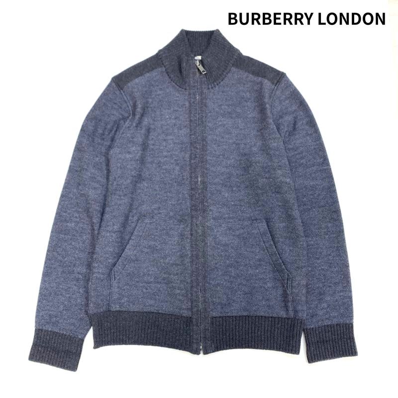 BURBERRY LONDON バーバリー ロンドン ホースマーク 刺繍 ニット ジップ ジャケット ブルゾン グレー M メンズ/紳士 トラックジャケット拍卖