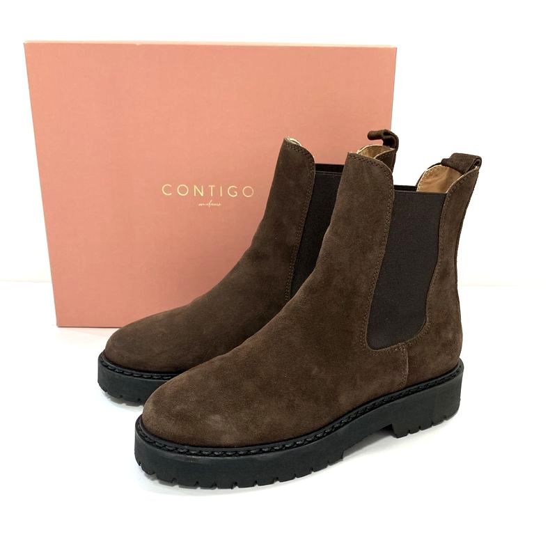 【36/約23.0cm】定価3.6万 Plage 取扱 CONTIGO コンティゴ SUEDE SIDE GOA スウェード スエード サイドゴアブーツ ブラウン/ショートブーツ拍卖
