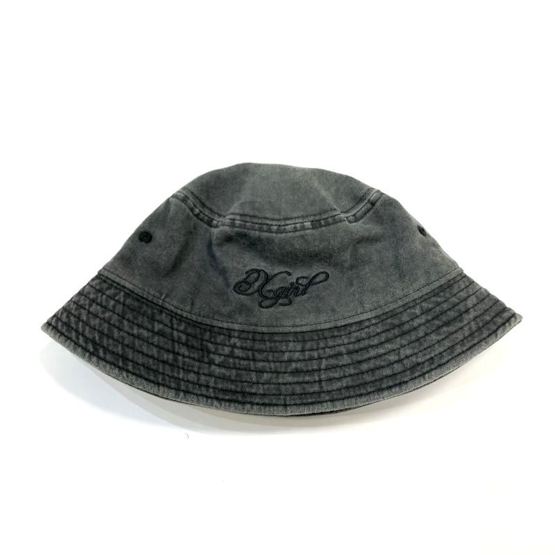 【美品】X-GIRL エックスガール WASHED BUCKET HAT ウォッシュド バケットハット ピグメント風 ブラック ONE/バケハ ハット 帽子 キャップ拍卖