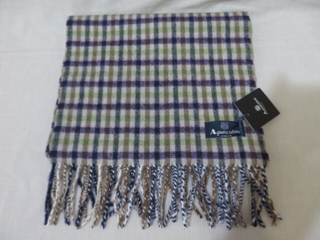 ☆新品 タグ付き Aquascutum LONDON アクアスキュータム 100%Lambswool ラムズウール100% チェックマフラー MADE IN England イギリス製☆拍卖