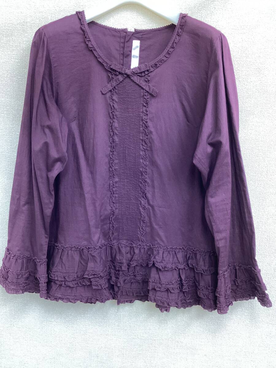 ピンクハウス 長袖ブラウス 濃いパープル系 段々フリル 綿ローン ユーズド品拍卖