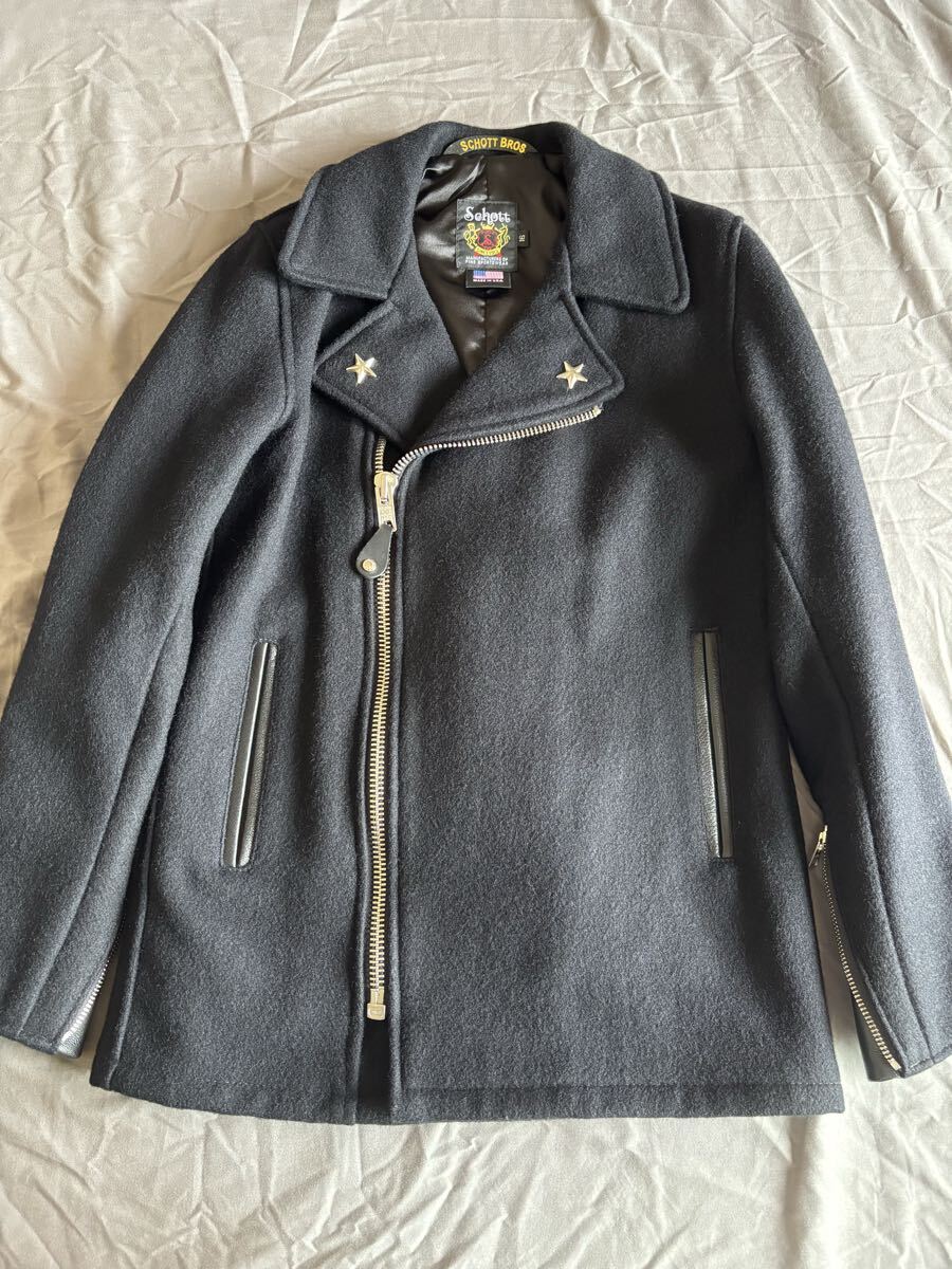 Schott レディース ブラック ワンスター Pコート USA製 ピーコート ウール サイズS位 黒拍卖