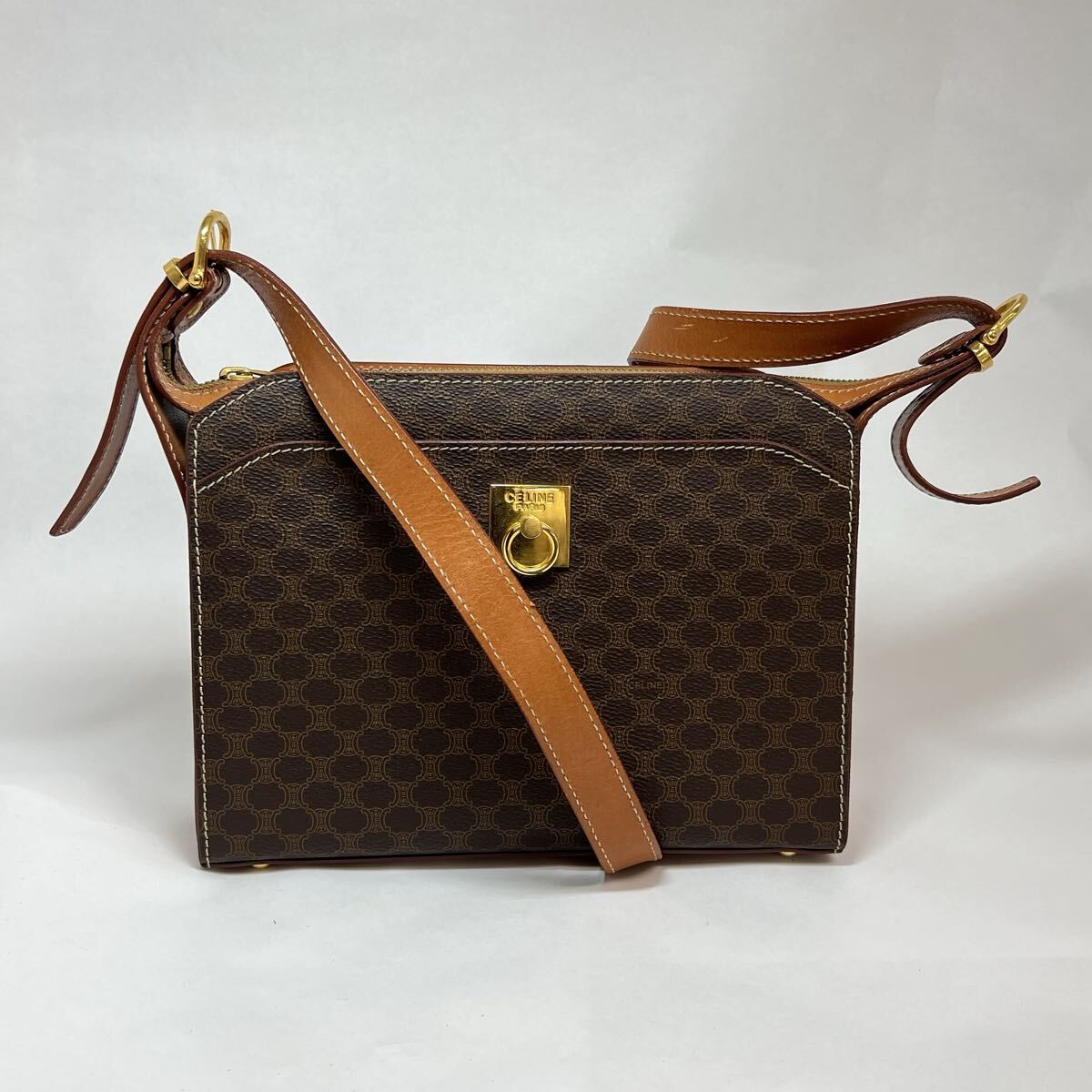 T1607 CELINE セリーヌ マカダム柄 ショルダーバッグ ブラウン拍卖