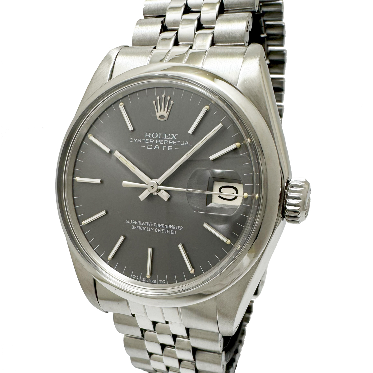 ロレックス オイスターパーペチュアル デイト オートマ メンズ グレー文字盤 1500 Cal.1570 ROLEX トリチウム シグマダイアル 5列 OH済拍卖