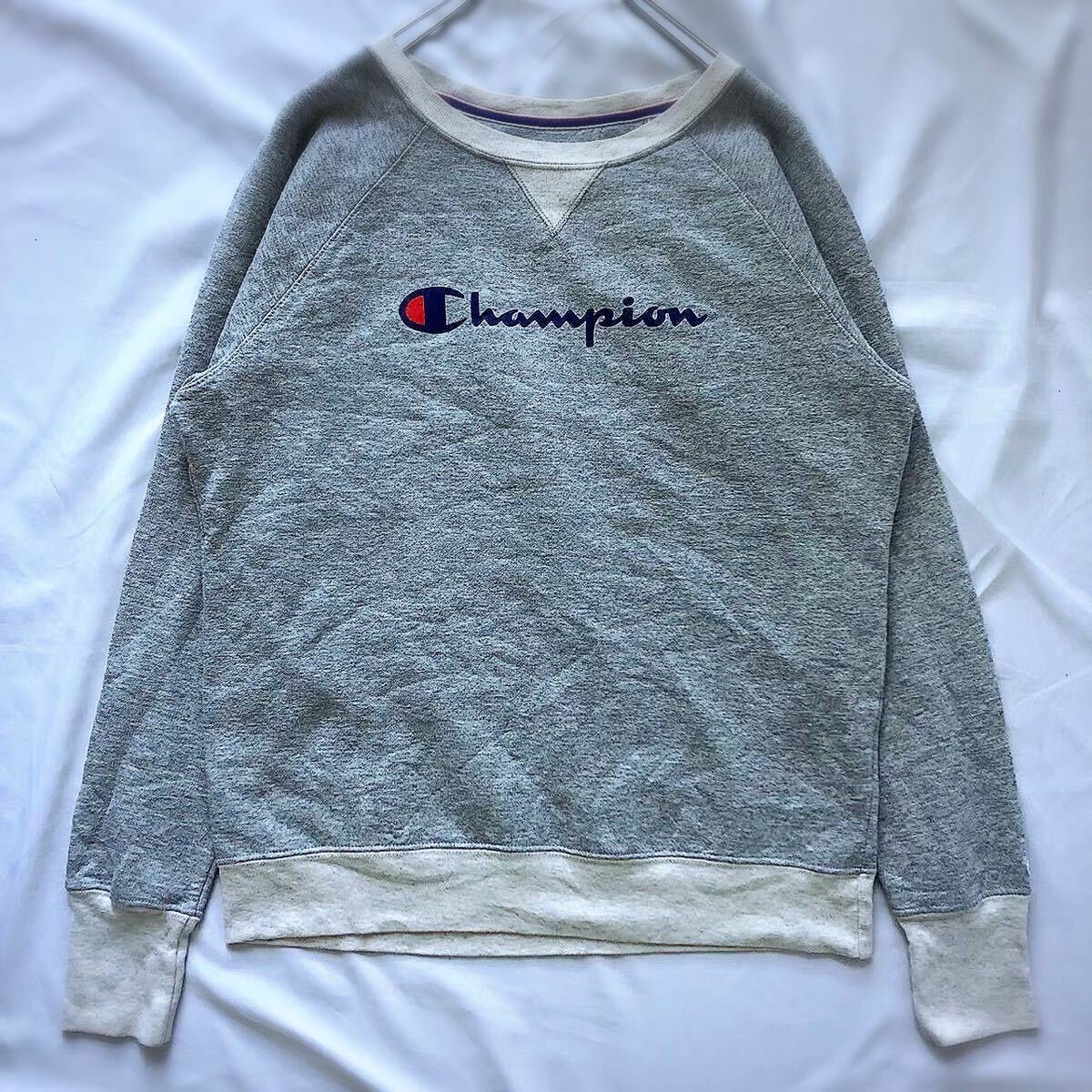 Champion スウェット グレー 刺繍ロゴ トレーナー M ホンジュラス製拍卖