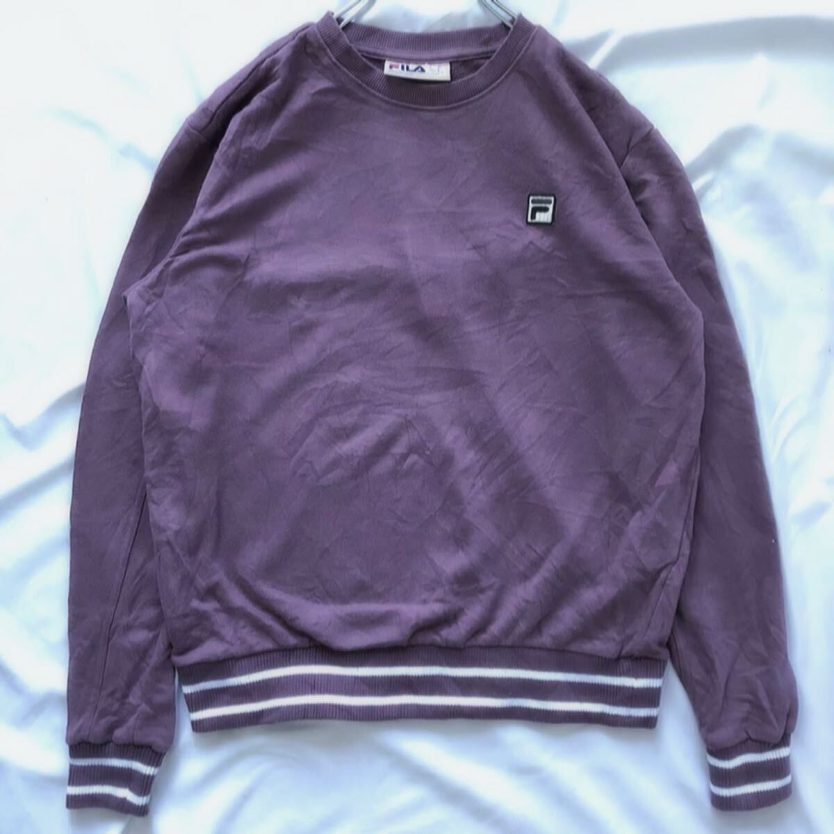 FILA スウェット トレーナー パープル M 刺繍ロゴ レトロ配色拍卖