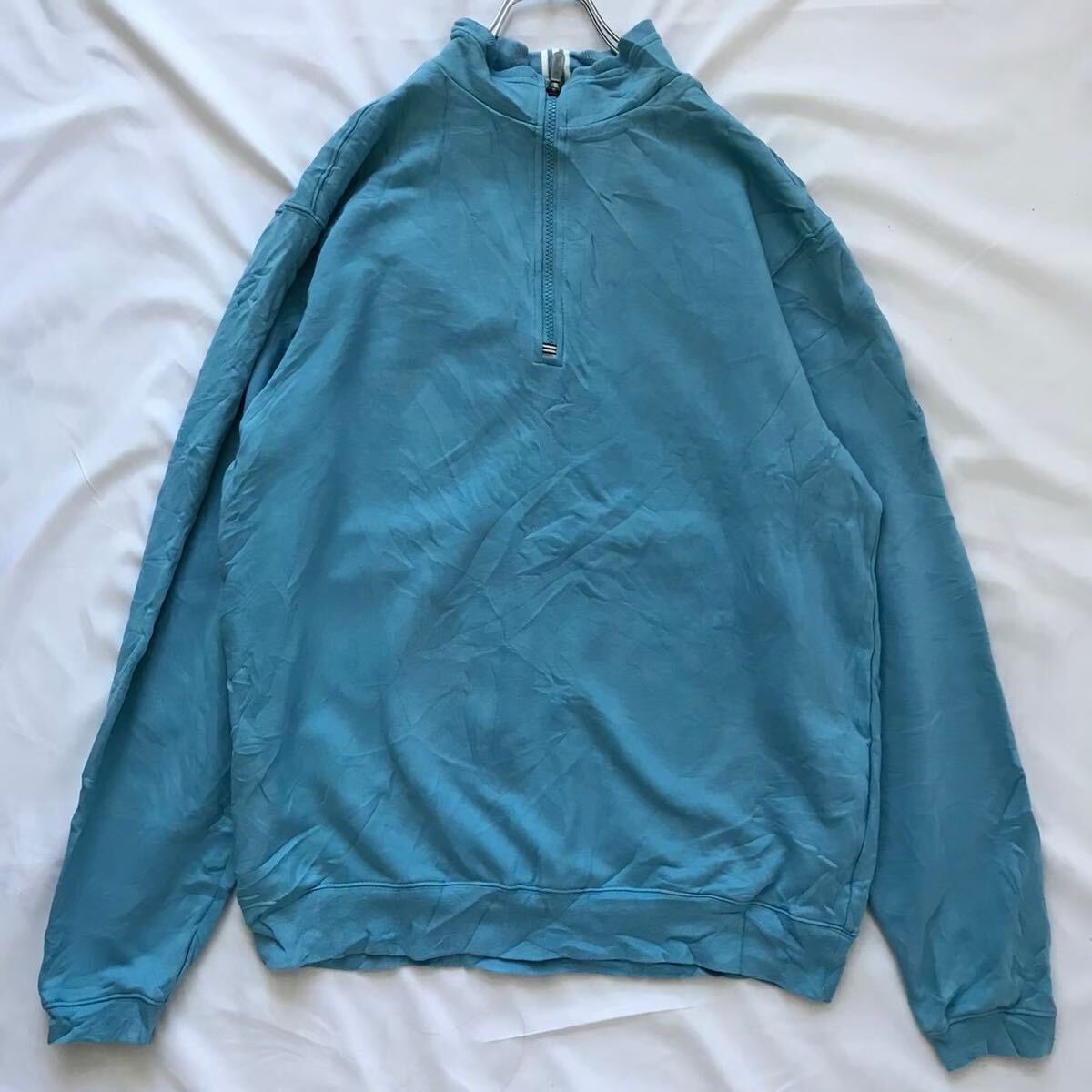 adidas ハーフジップスウェット ブルー Lサイズ L トップス 古着拍卖