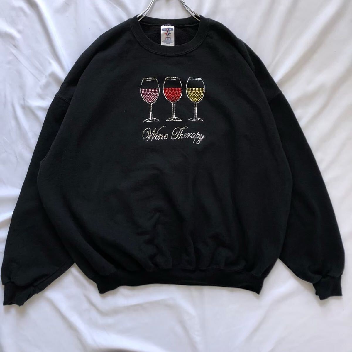 JERZEES ワイングラス刺繍スウェット XL 黒 ストーン トップス トレーナー 古着拍卖