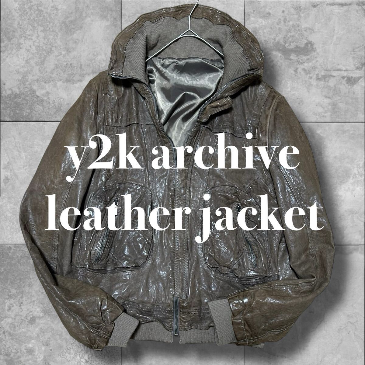 y2k archive ram leather jacket ボリュームネック レザージャケット 本革 羊革 ラムレザー アーカイブ Lサイズ ギミック gimmick お兄系拍卖