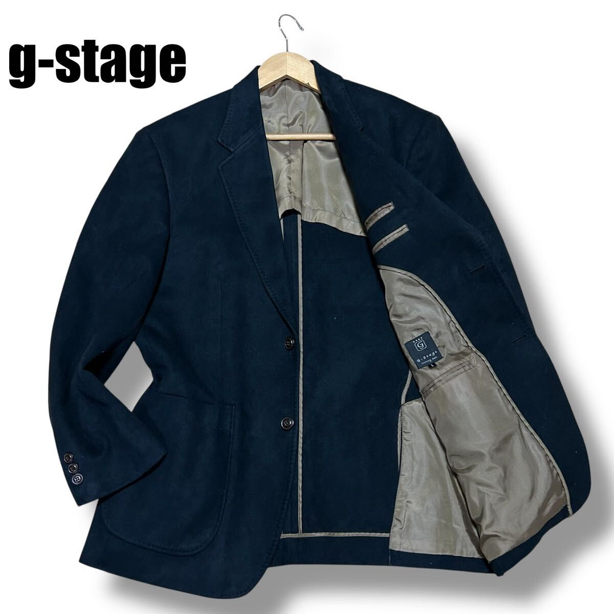 g-stage ジーステージ テーラードジャケット スエード調 2B 2ボタン 2釦 Lサイズ ブラック 黒 メンズ ポリエステル100%拍卖