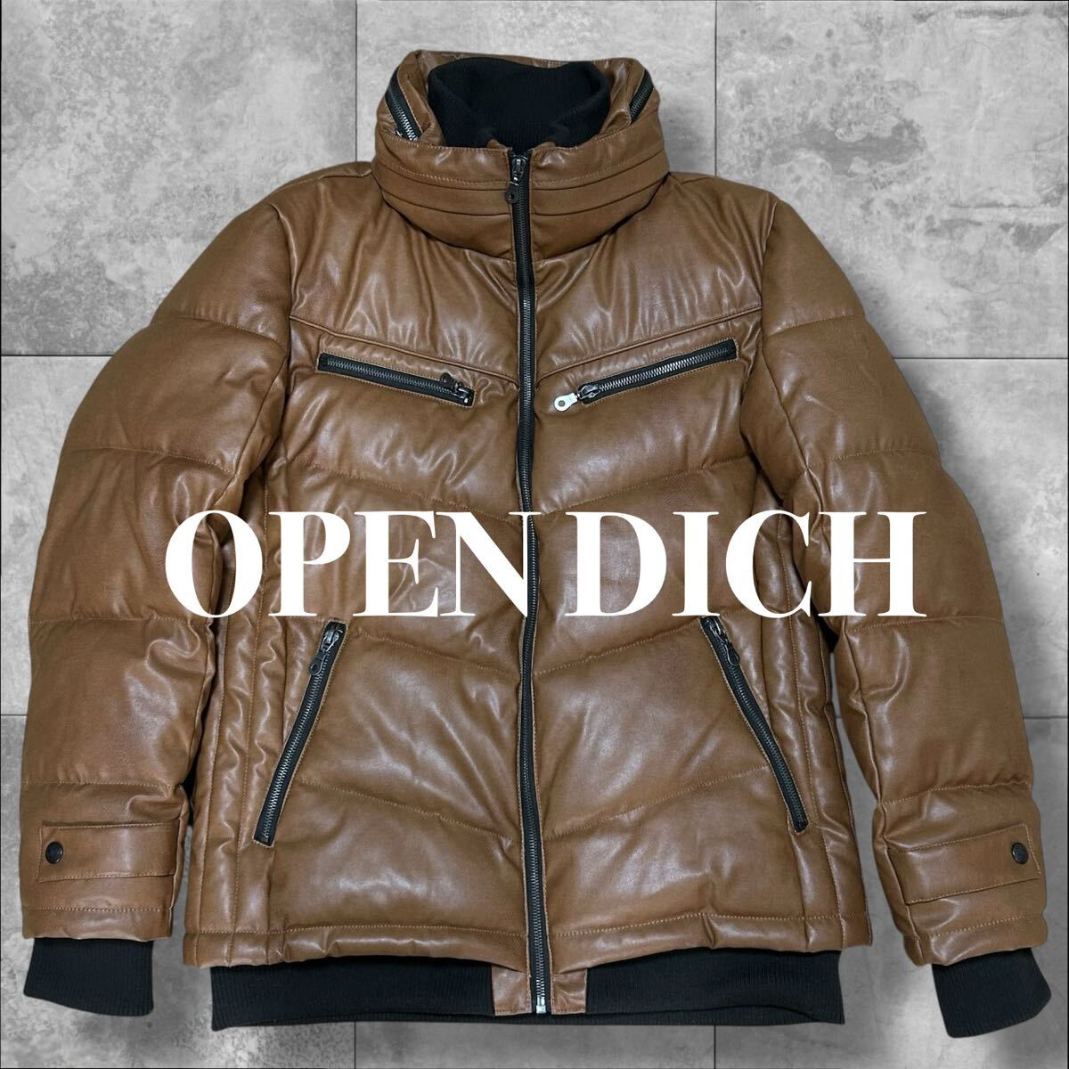 【美品】OPEN DICH フェイクレザー 中綿 ダウンジャケット メンズ Lサイズ 合成皮革 合革 中綿ダウン拍卖