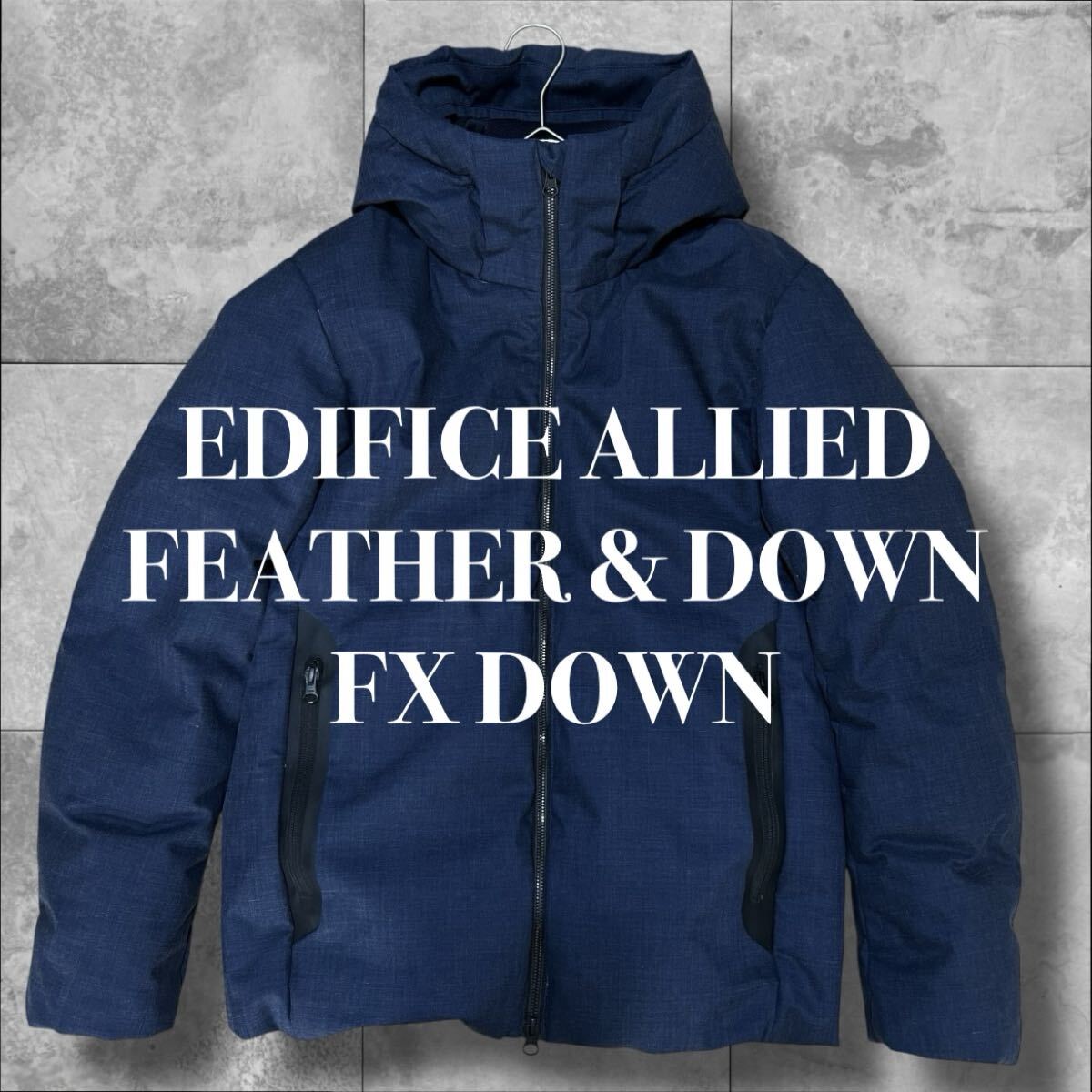EDIFICE ALLIED FEATHER FX DOWN ダウンジャケット エディフィス アライド ダウン フェザー 700FP 同等 ネイビー 紺色 Mサイズ フード付き拍卖