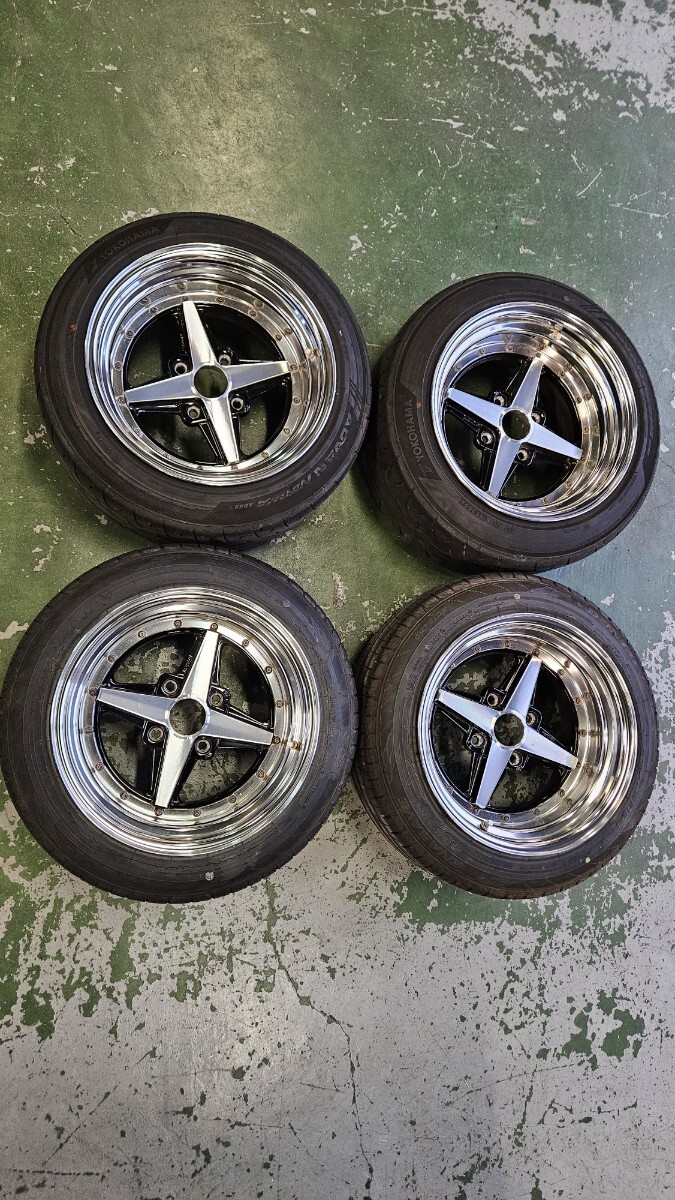 中古ホイール 15インチ 8.5JJ WORK Equip ワーク エクイップ 15×8.5J ET0 PCD114.3 4穴 4本セット タイヤ付き 深リム 旧車拍卖