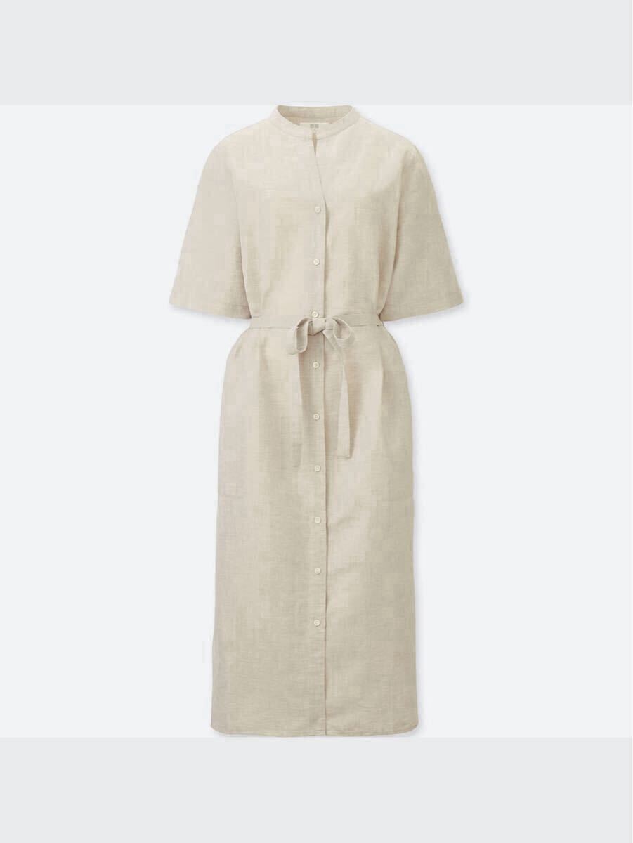 ★UNIQLO ユニクロ/リネンコットンシャツワンピース(半袖)M拍卖