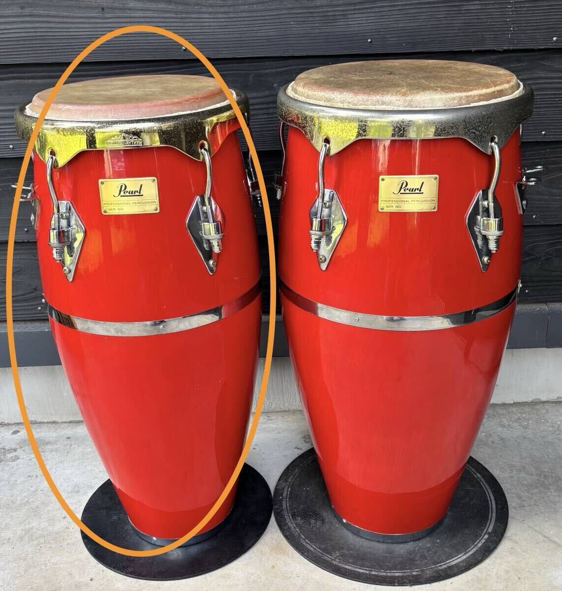 値下げ再出品!パール ファイバー コンガ 10インチ Professional Percussion スティアー(牛皮)ヘッドに交換 リム交換 メンテ済み拍卖