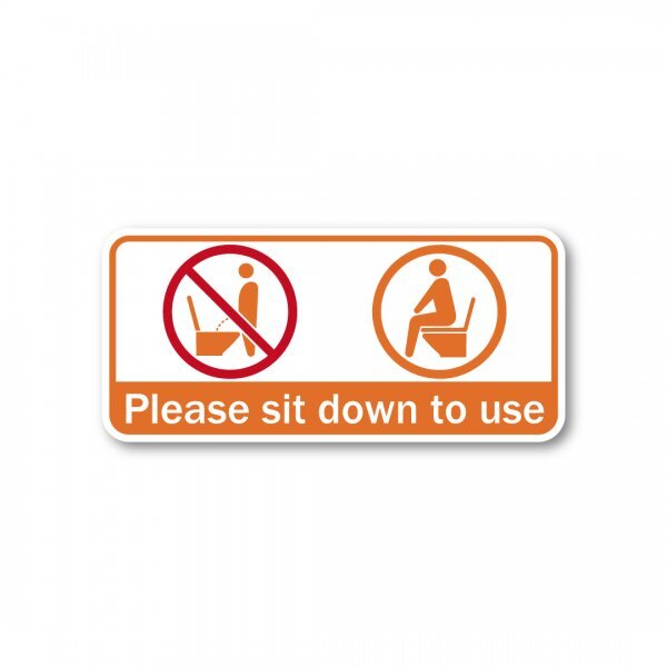 日本製 トイレ 座って お願い ステッカー マット シール 高耐候 防水 UVカット 130X60mm 耐水 座りション 立ちション禁止 オレンジ拍卖