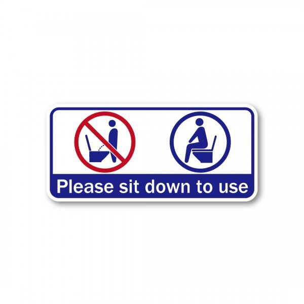 日本製 トイレ 座って お願い ステッカー マット シール 高耐候 防水 UVカット 130X60mm 耐水 座りション 立ちション禁止 ブルー拍卖