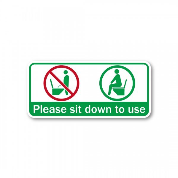 日本製 トイレ 座って お願い ステッカー マット シール 高耐候 防水 UVカット 130X60mm 耐水 座りション 立ちション禁止 グリーン拍卖
