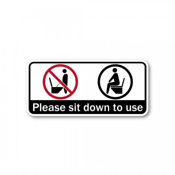 日本製 トイレ 座って お願い ステッカー マット シール 高耐候 防水 UVカット 130X60mm 耐水 座りション 立ちション禁止 ブラック拍卖