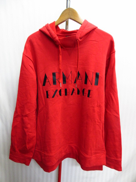 アルマーニ・エクスチェンジ ビッグロゴ パーカー メンズL 赤 スウェットパーカー フーディー フード付きトレーナー ジャージトップ09264拍卖