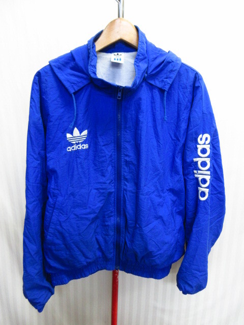 アディダス 90sヴィンテージ ナイロンパーカー メンズL トレフォイル刺繍ナイロンジャージトップ フード付きウインドブレーカー 09261拍卖