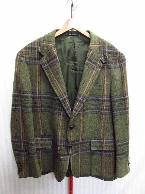 アメリカ製 ラルフローレン ウールジャケット メンズ46 L XL チェック柄ウール地ブレザー ウールコート テーラードジャケット USA製09302拍卖