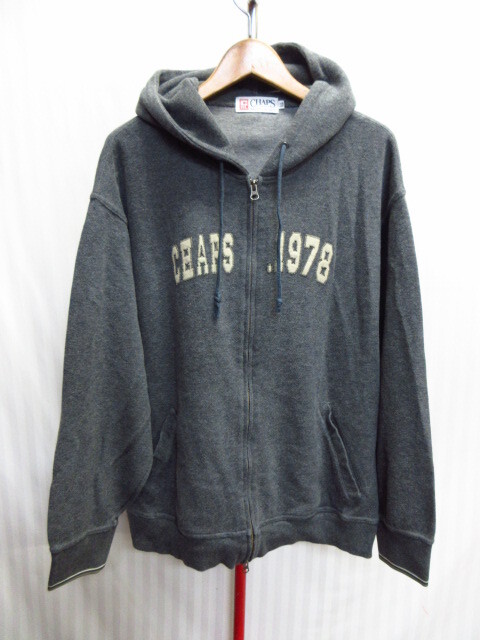 CHAPSラルフローレン 90s00sヴィンテージ ビッグロゴ ジップパーカー メンズLL XL グレー スウェットフーディー ジャンパー 10033拍卖