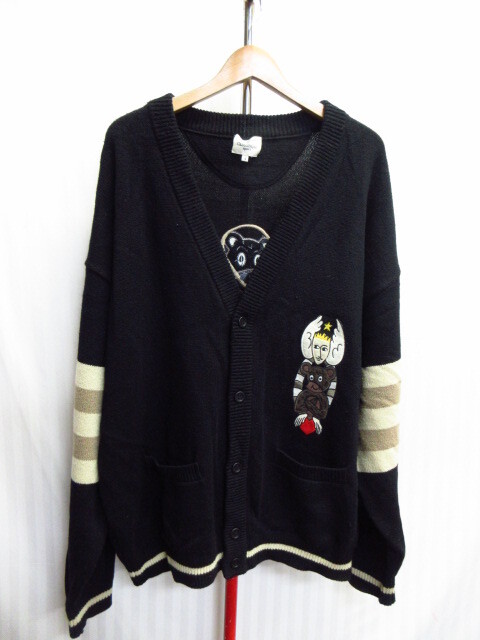 カステルバジャック ニットカーディガン メンズ4 L XL 黒 ウールセーター ウールジャケット 90sヴィンテージ ニットジャンパー 10032拍卖