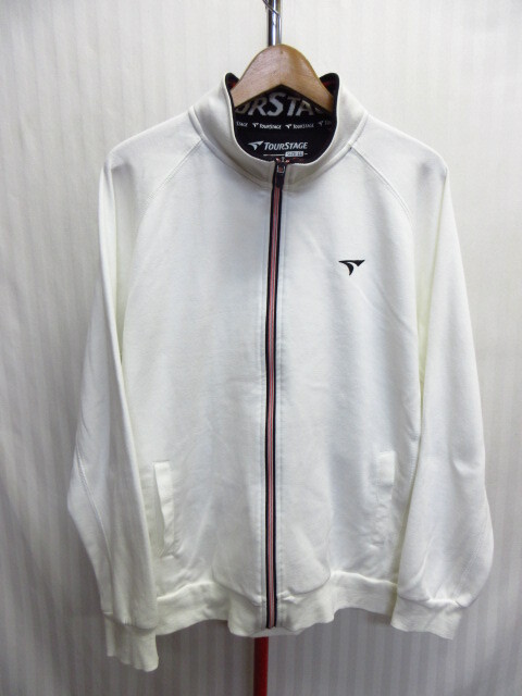 ツアーステージ ブルゾン メンズLL XL 白 スウェット地ジャージトップ ゴルフウエア ゴルフジャケット スポーツジャンパー ロゴ刺繍10031拍卖