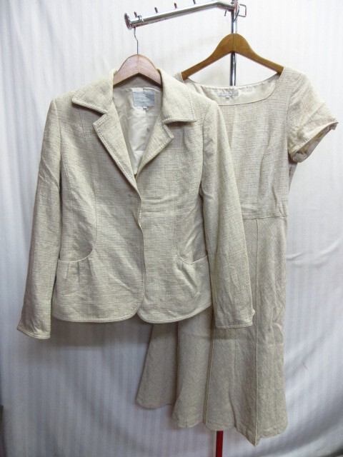 23区 Applaudir ツイードジャケット&ワンピース SIZE44 L XL ベージュ系 セレモニージャケット 式典 フォーマル ドレス ブルゾン10072拍卖